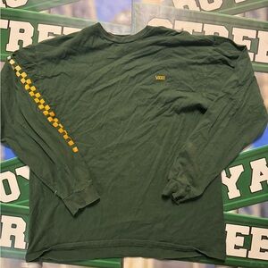 Vans Men's Forest Green Long Sleeve Tee with Yellow Accents